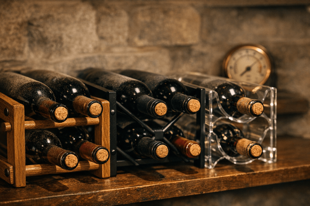 Welke materialen zijn het meest geschikt voor wijnrekken (hout, metaal of kunststof) en hoe beïnvloeden ze de bewaarkwaliteit van wijn?