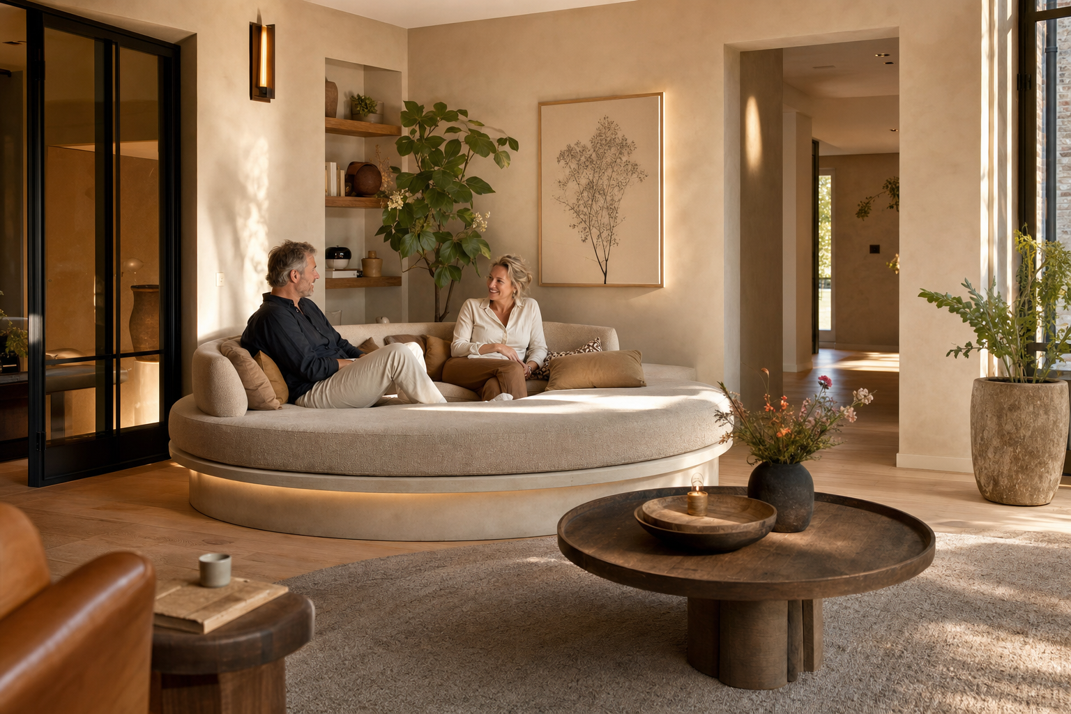 Ronde bank op maat in moderne woonkamer